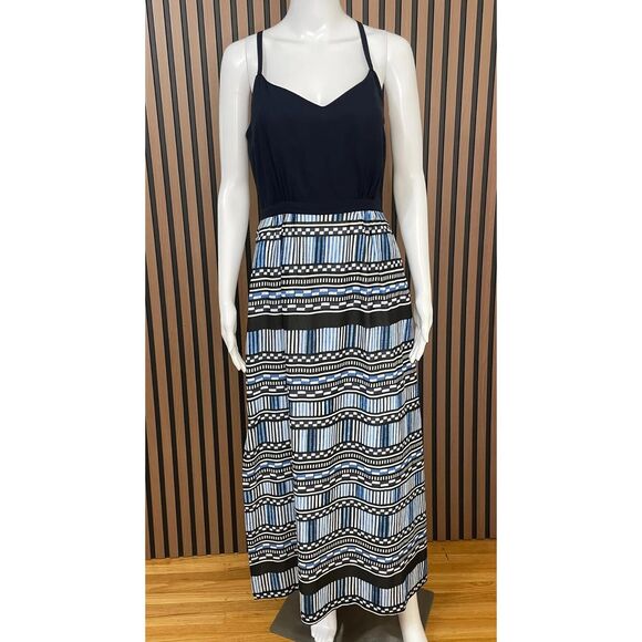 J. Crew Women's Dress Slip Maxi Sweetheart Neck Sleeveless 2 Blue Geometric - Picture 1 of 10